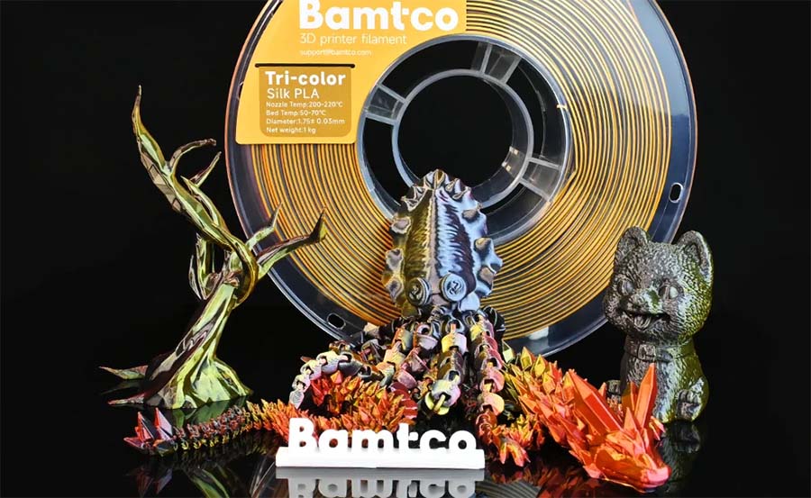 Пример печати изделий PLA Silc пластиком Bamtco Tri-color