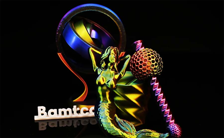 Пример печати изделий PLA Silc пластиком Bamtco Tri-color