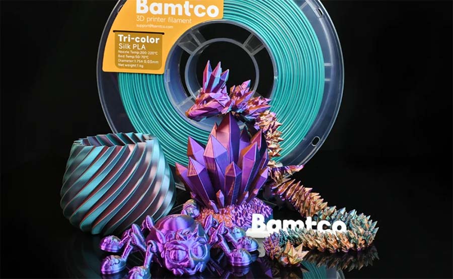 Пример печати изделий PLA Silc пластиком Bamtco Tri-color