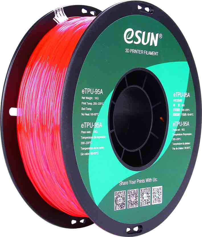 Пластик ESUN eTPU-95A Translucent Pink (Прозрачный розовый) 1,75 мм (1 кг)