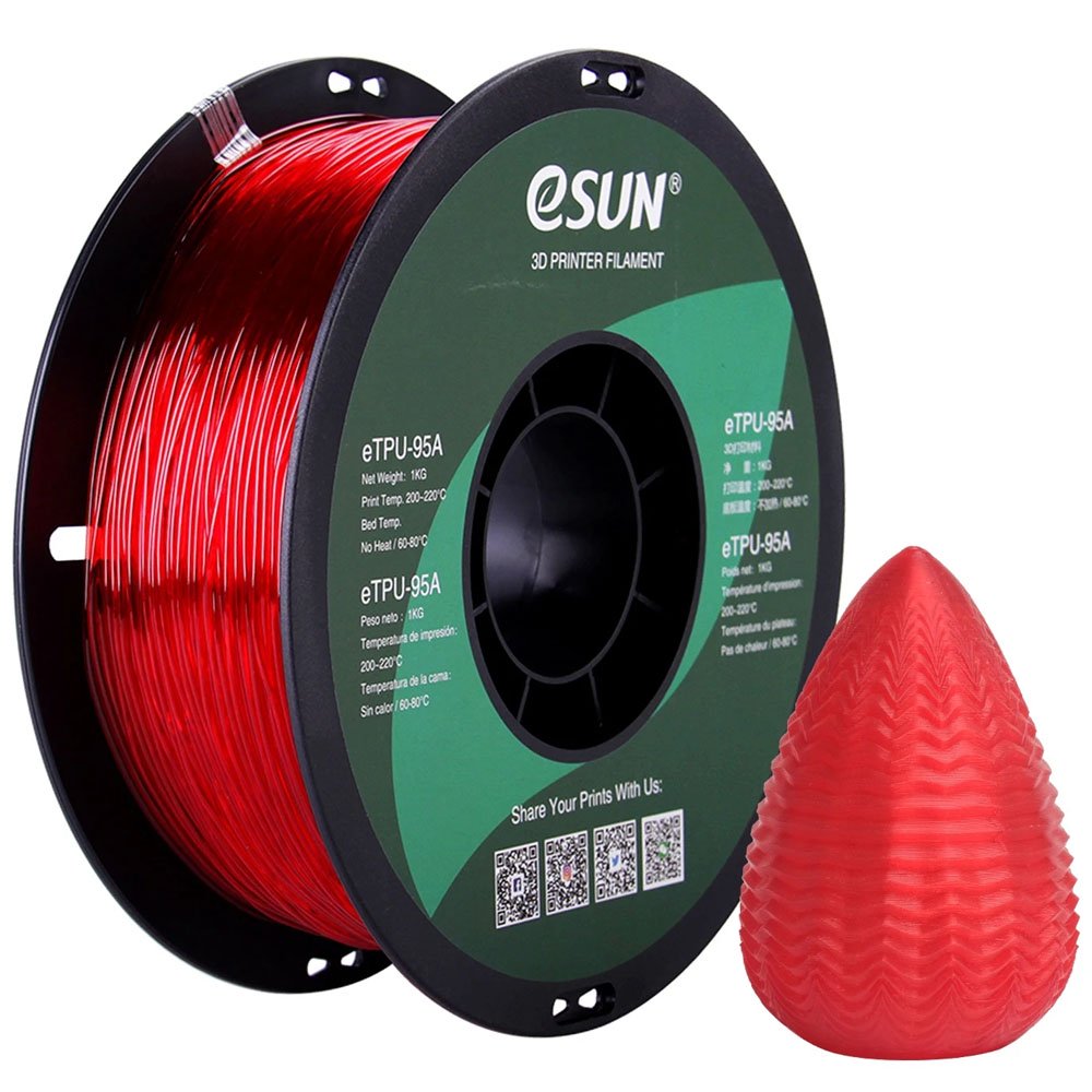 eTPU-95A пластик ESUN Translucent Red прозрачно-Красный 1,75 мм (1 кг)