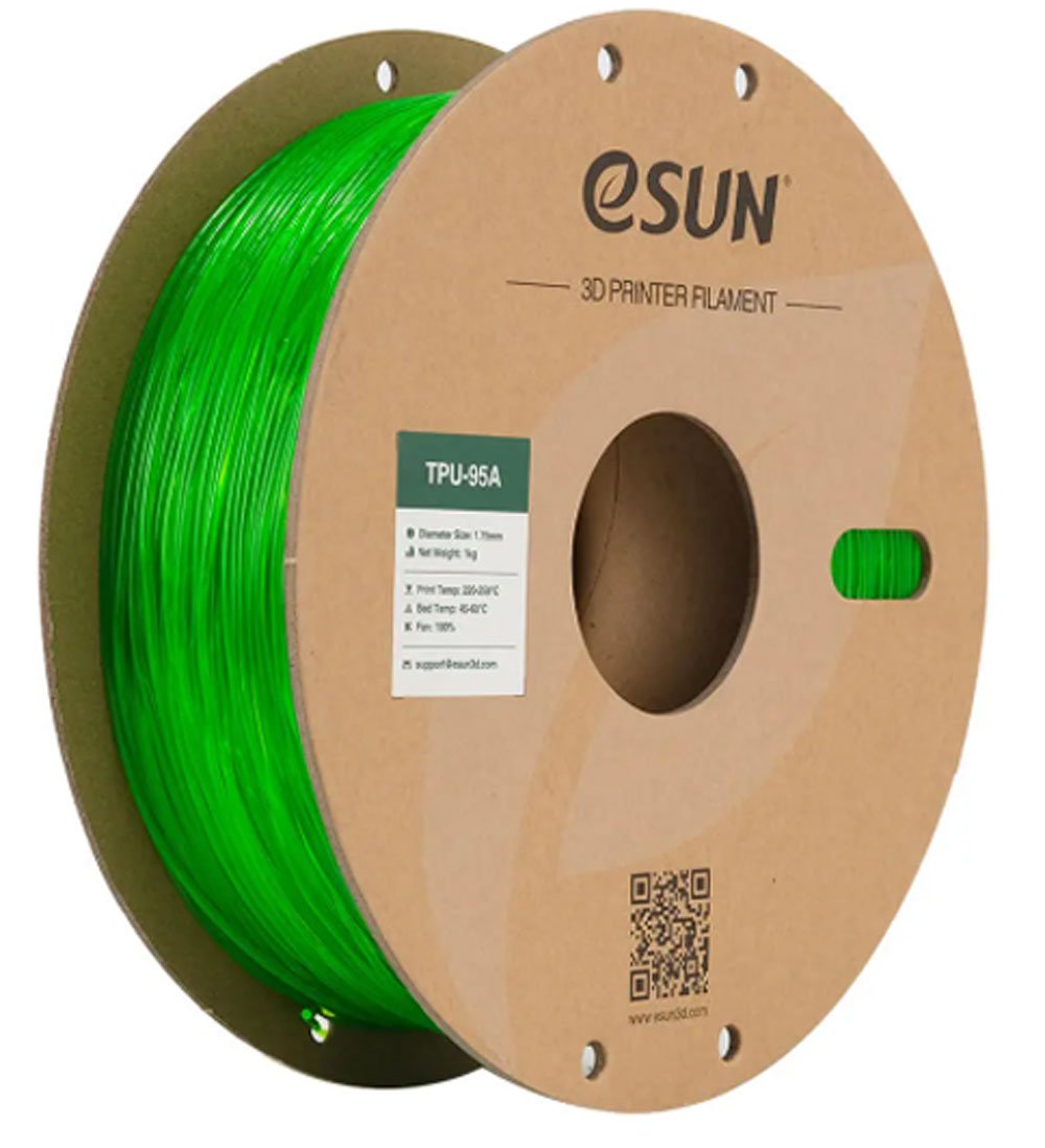 eTPU-95A пластик ESUN Translucent Green Прозрачный зеленый 1,75 мм (1кг)