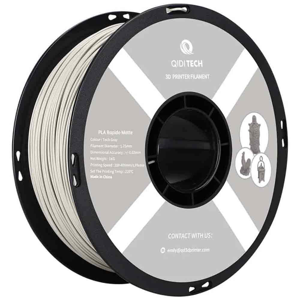 PLA Matte Rapido пластик Qidi Tech Gray Серый Техно 1,75 мм (1 кг)
