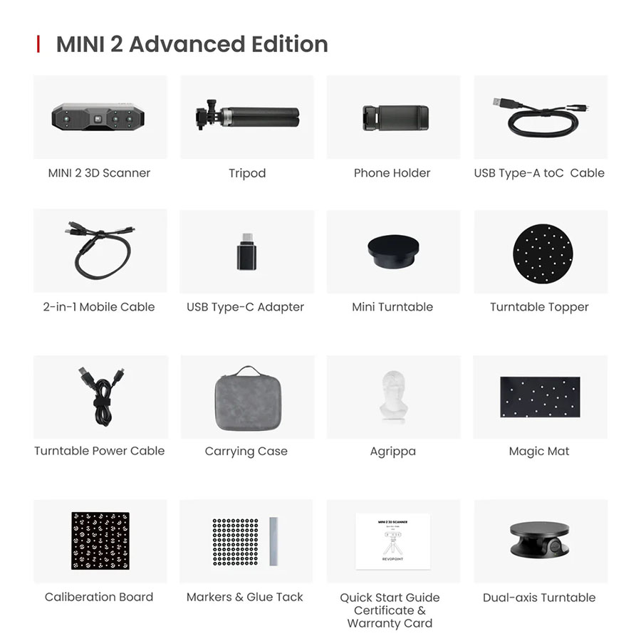 Комплект поставки 3D сканера Revopoint MINI 2